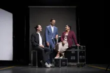 AISLE co-founders Ondrej Vlcek, Jaya Baloo and Stanislav Fort posing together for a studio portrait.